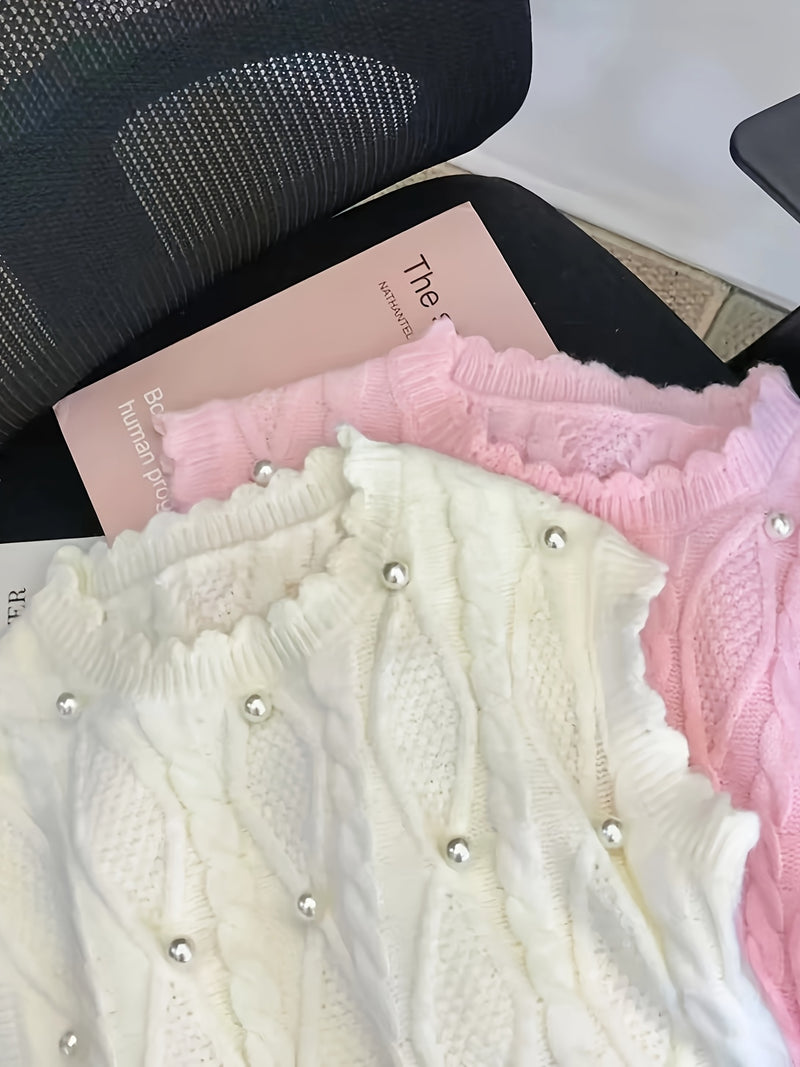 Spring/Summer New Women's Fashion Elegant Pullover Pearl Vest.