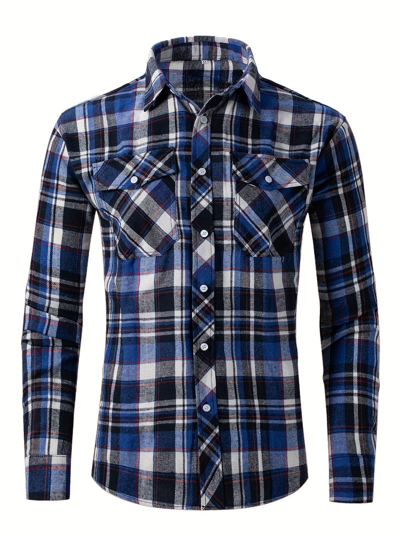 3pcs Men's Plaid Shirts with Top Lapel Long Sleeve.