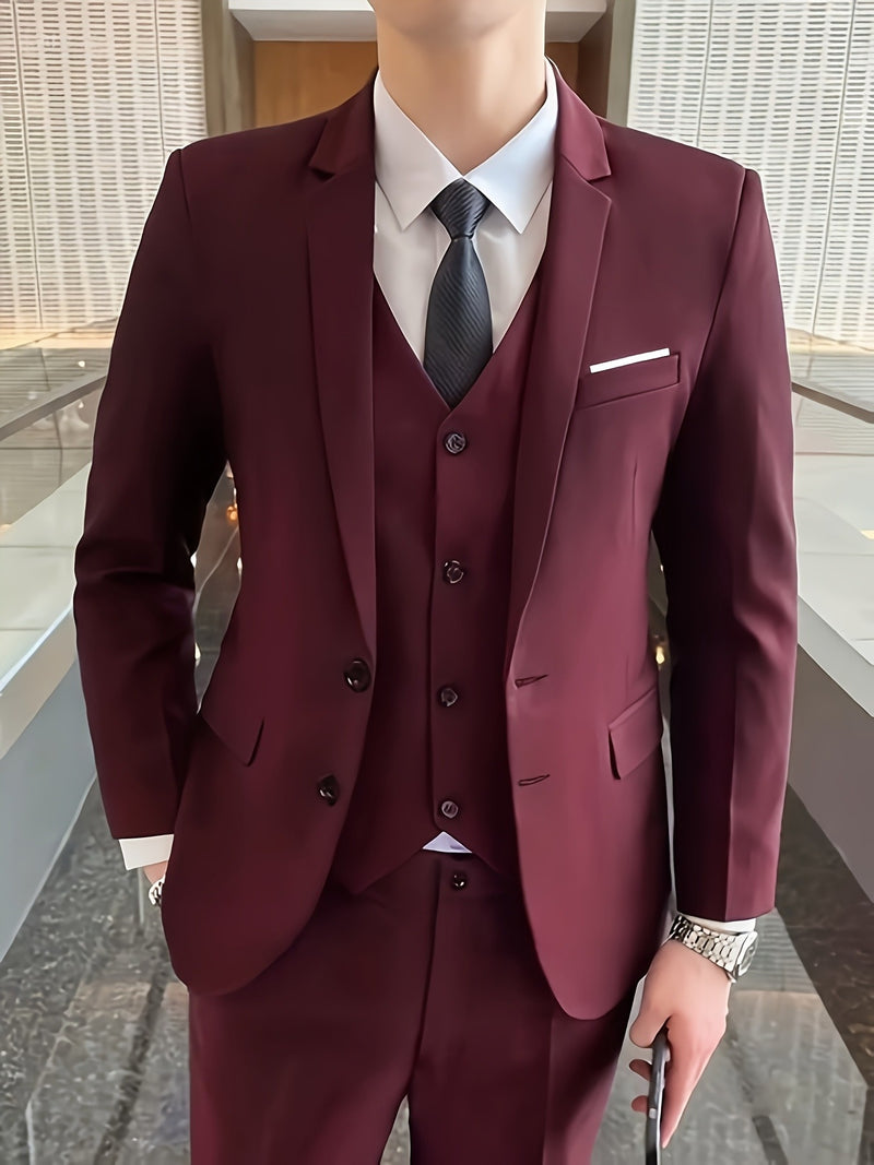 Men's 3pcs Suit Set, Jacket + Vest + Trousers, Fashionable and High-Quality.