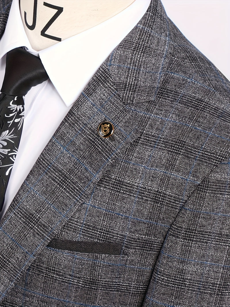 3pcs Men's Suit Set Includes Only Blazer + Vest + Trousers.