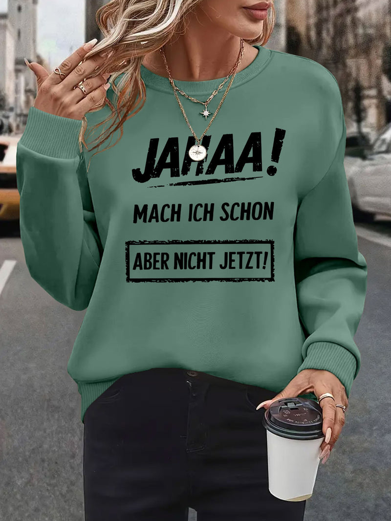 Plus Size, Women's Oversized German Text Print Sweatshirt.