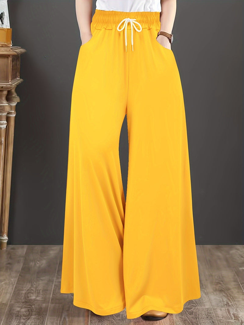 Women’s Plus Size Solid Drawstring Wide Leg Pants.