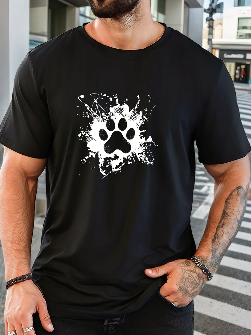 Men'S Casual Summer T-Shirt with Paw Print Design.