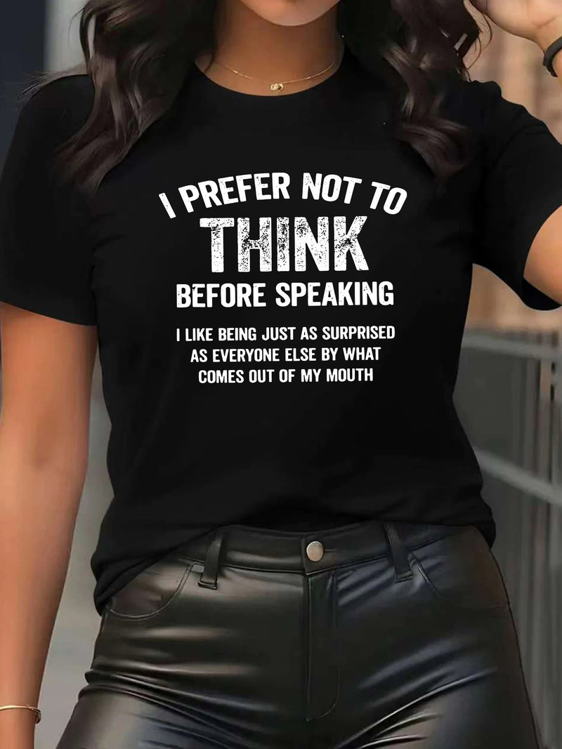 Women's Playful English Slogan Short Sleeve Round Neck T-Shirt.