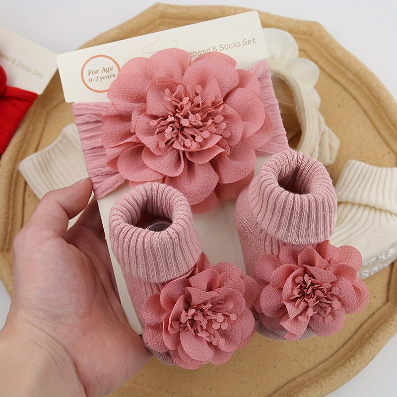 2pcs/Set Lace Big Flower Baby Headbands Socks Long Anklet Sock 0-12m.