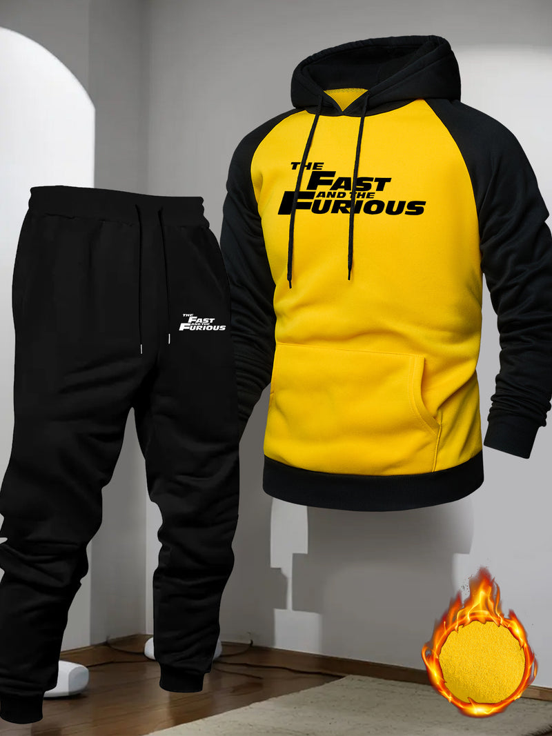 Men's Casual Sport Raglan Sleeve Hooded Two-Piece Set.