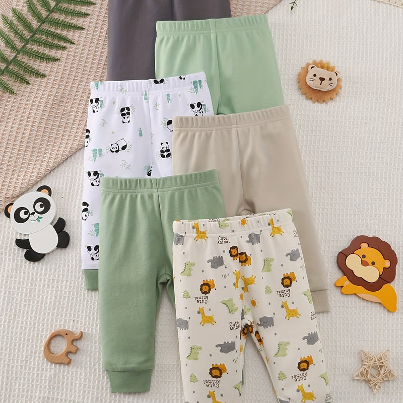 Six-Piece Set of Comfortable Cartoon Panda And Lion Print Long Pants for Baby.