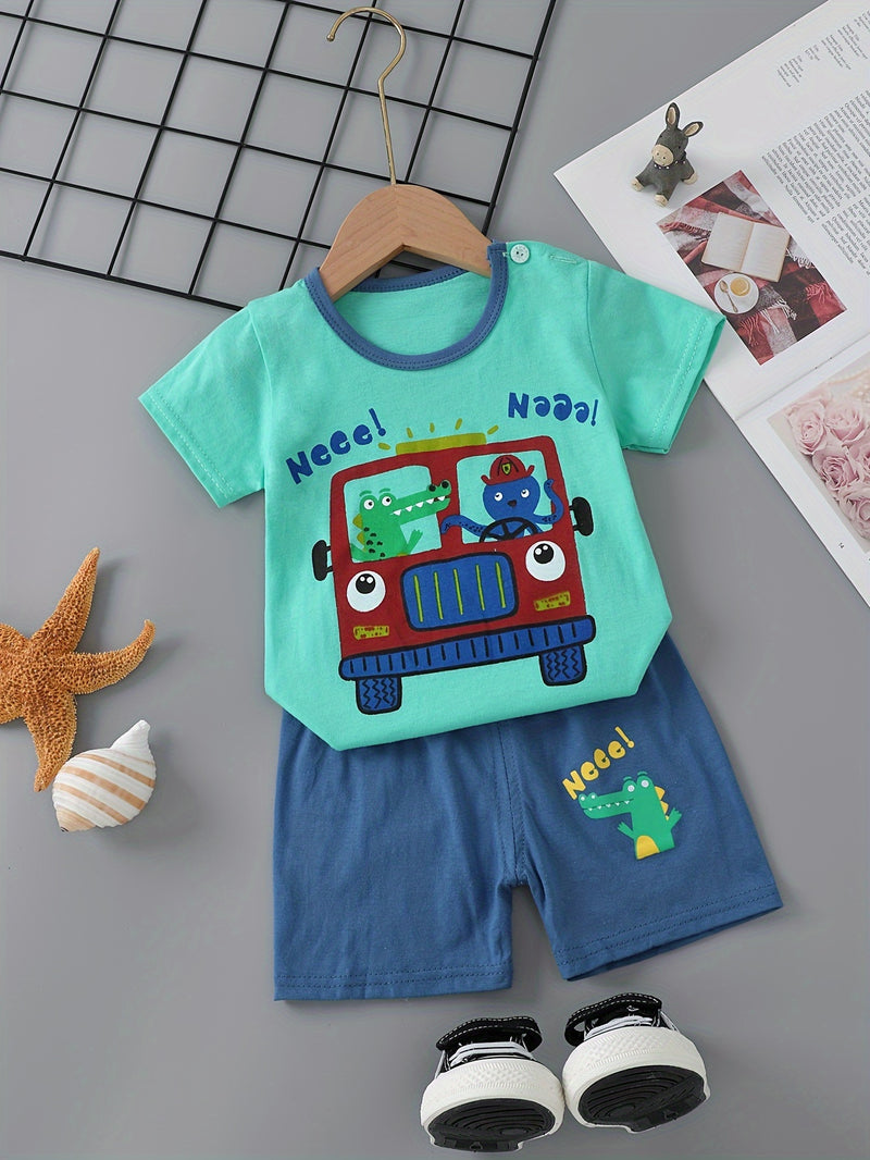 3pcs Cute Casual Pure Cotton Short-Sleeve and Shorts Set.