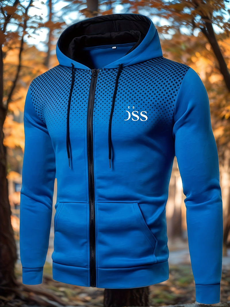 Men's Autumn Print Zip-Up Hooded Sweatshirt.