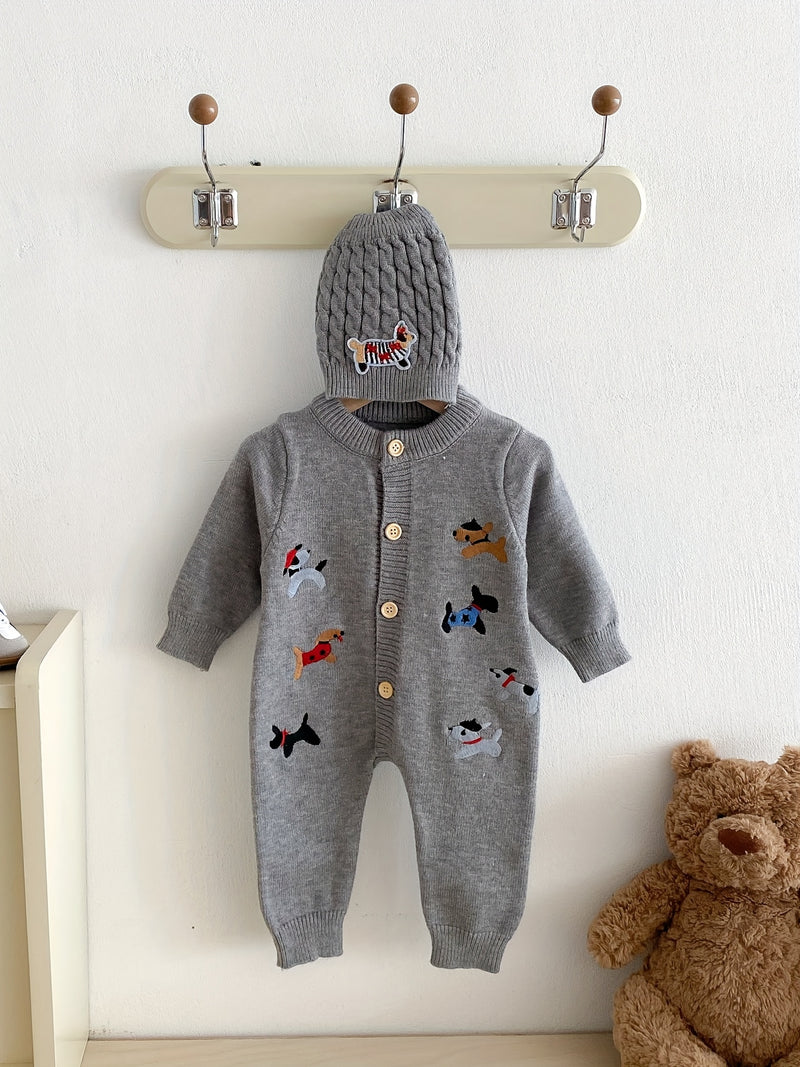 Autumn And Winter Baby Knitted Long-Sleeved Crawling Suit for Boys And Girls.