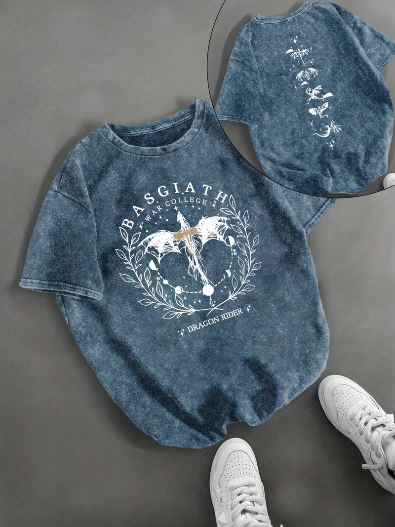 Women’s T-shirt Black with White Dragon & Wings Graphic.