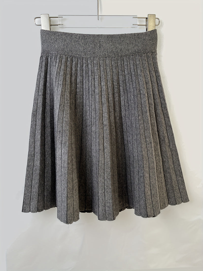 Cute And Playful High-Waisted Pleated Solid Color Mini Skirt.