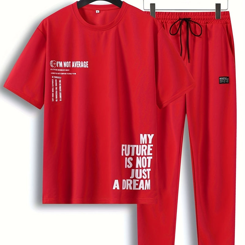 Men's 2pcs Summer Set Casual T-Shirt and Pants Outfit.