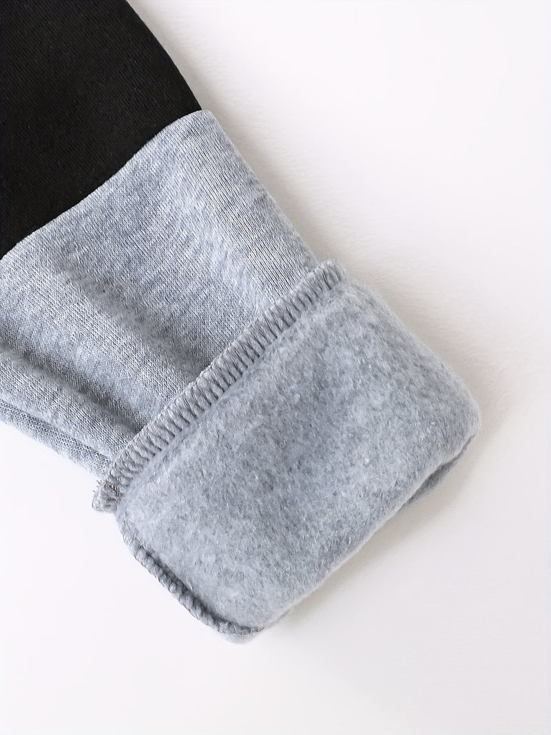 2pcs Boys Autumn/Winter Fleece-Lined Hooded Sweatshirt and Pants Set.