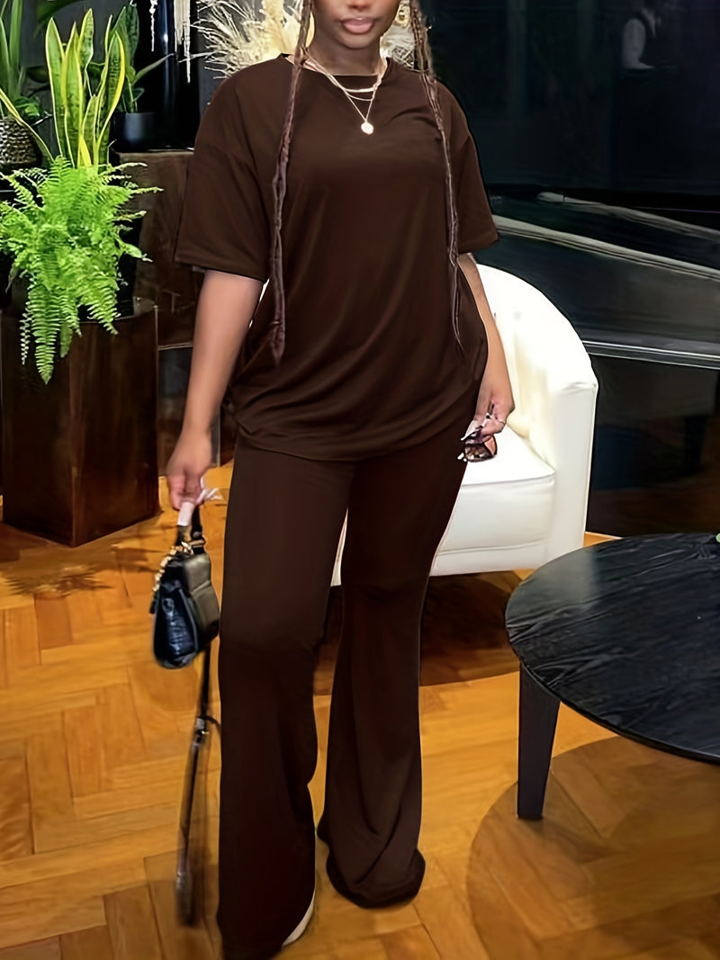 Womens Cross-Border Foreign Trade Loose T-Shirts, Long Wide-Leg Pants.