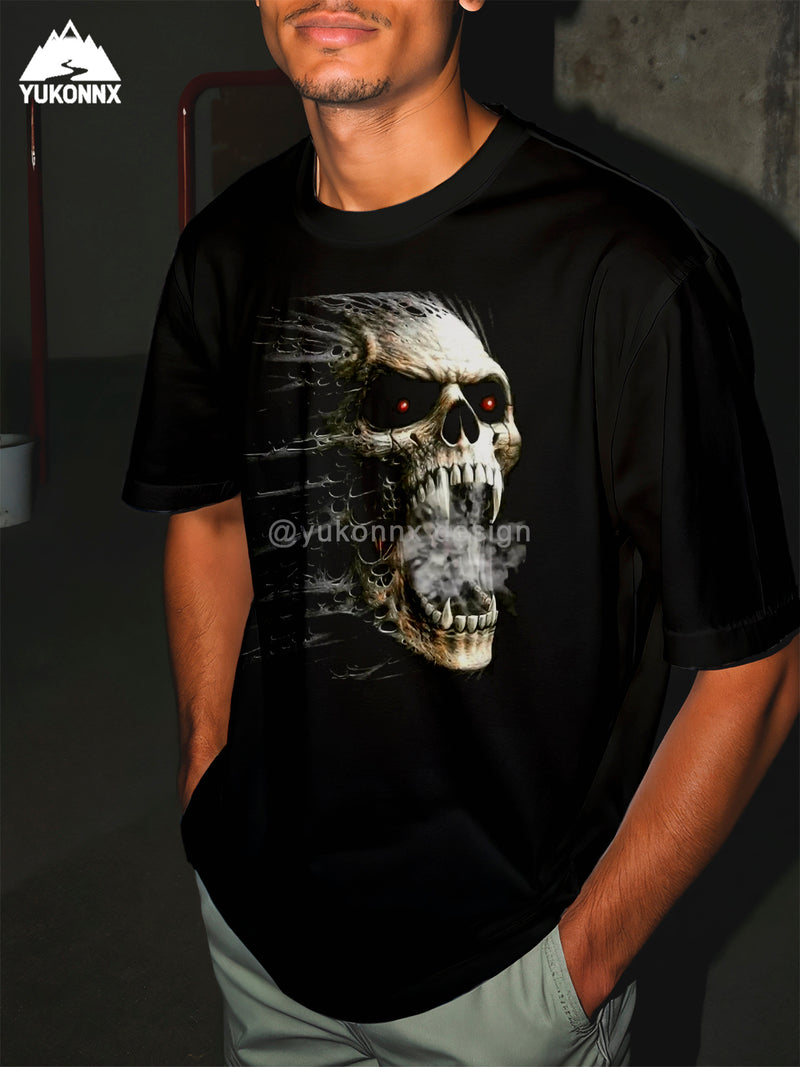 Men’s Cotton Gothic T-Shirt with Skull & Bones Print.