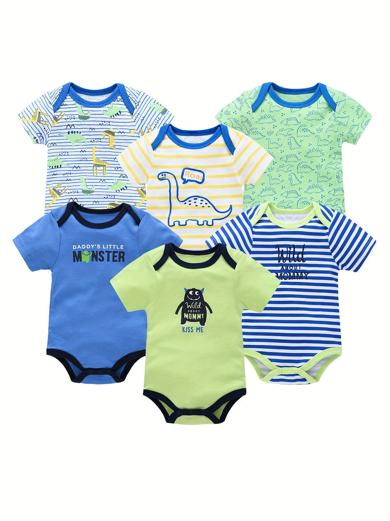 6pcs Newborn Baby Short-Sleeve Onesies.