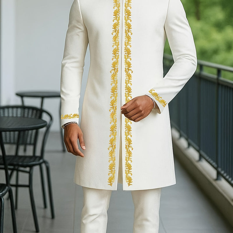 Elegant Four Seasons New Men's 2pcs Set, Long Sleeve, Stand Collar.