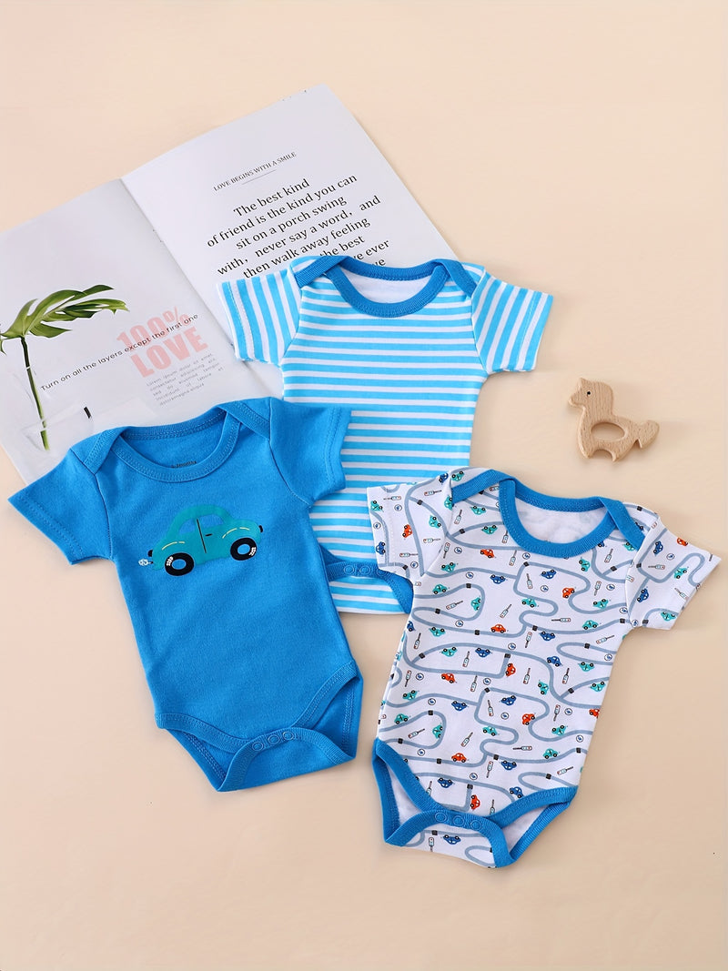 3pcs European and American Style Baby Short-Sleeve Bodysuit Romper Set.
