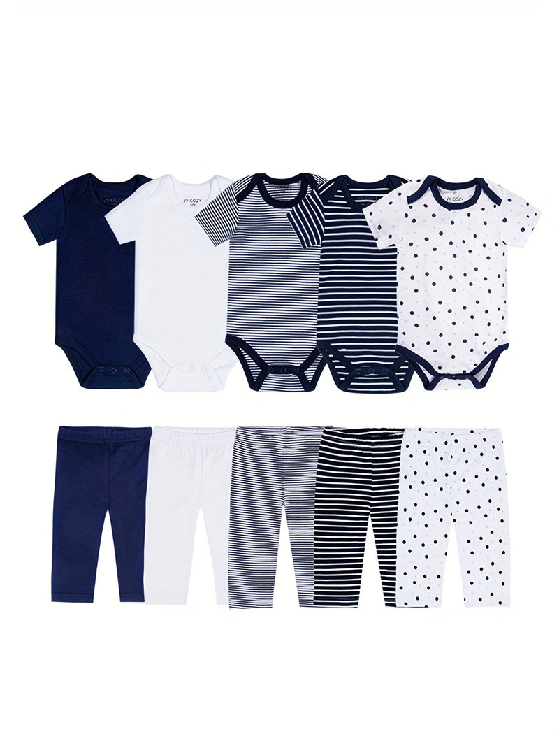 5pcs Baby Bodysuit Set with 5 Pairs of Newborn Pants, Girls Clothing Outfit.