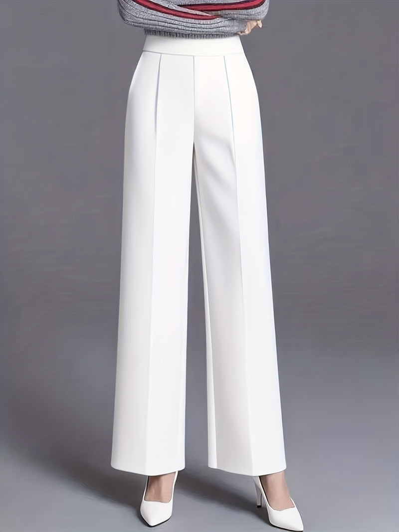 Women's Elegant High Waisted Slanted Pocket Wide Leg Pants.
