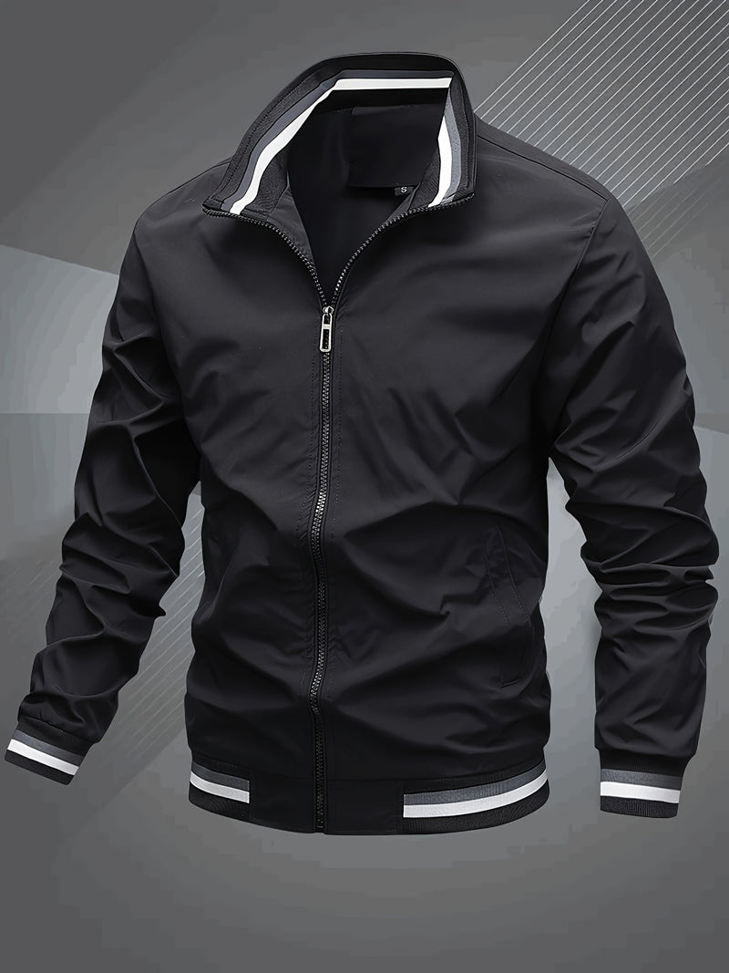 Men's Classic Design Baseball Collar Jacket For Spring Fall.