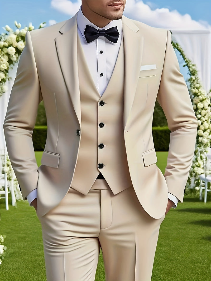 3pcs Men's Suit Set, All-Season Business Wedding Party, Suit Jacket,