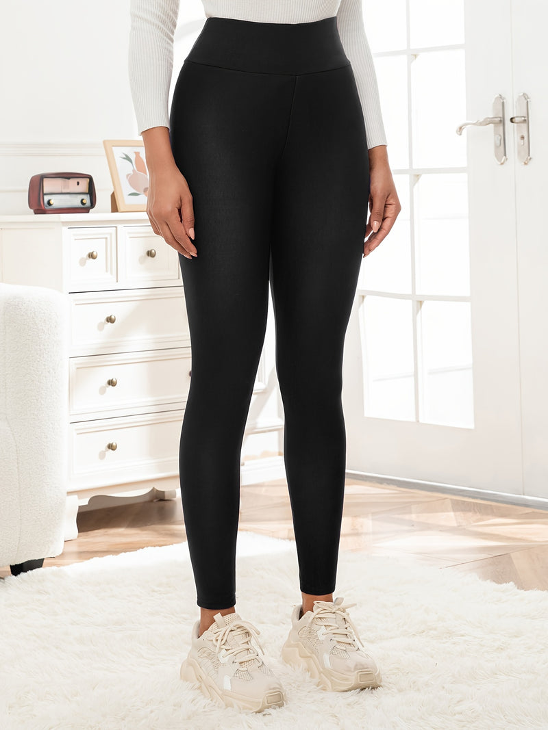 3pcs -Lined Solid Color Skin-Tight Leggings, Autumn/Winter.