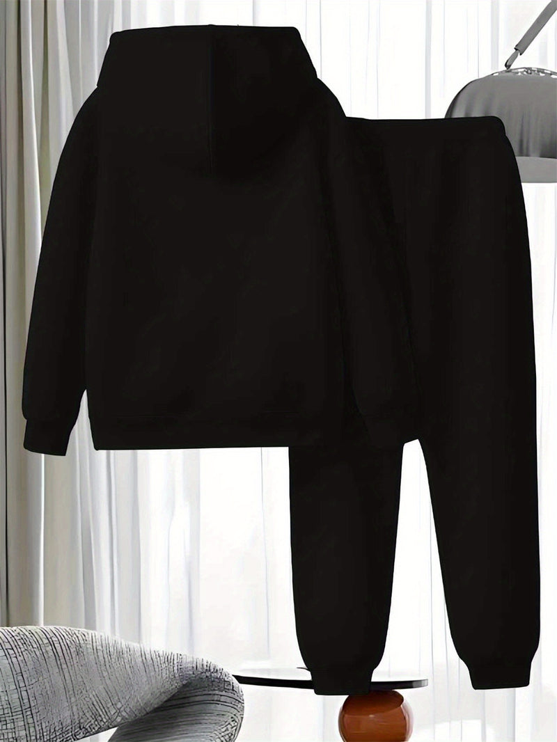 2pcs Set Boys Hoodie Outfit Knitted Comfortable Casual Sweatshirt And Pants.