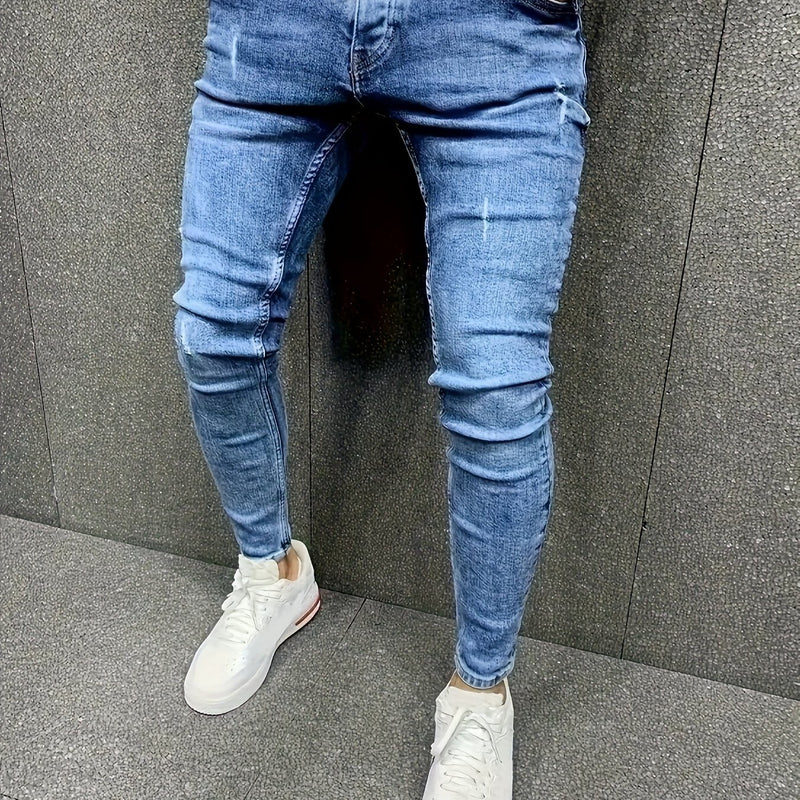 Men's Slim Fit Ripped Jeans, Casual Style, High Elasticity.