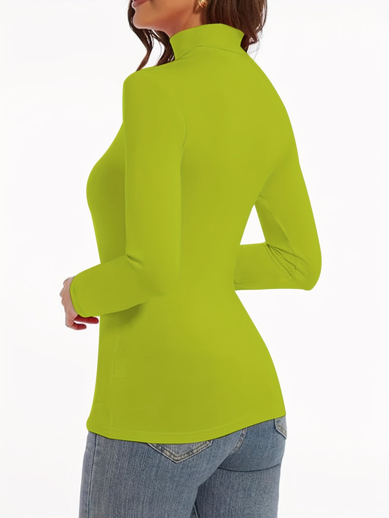 Women's High Collar T-Shirt Autumn And Winter Fleece Lining Warm Long-Sleeved.