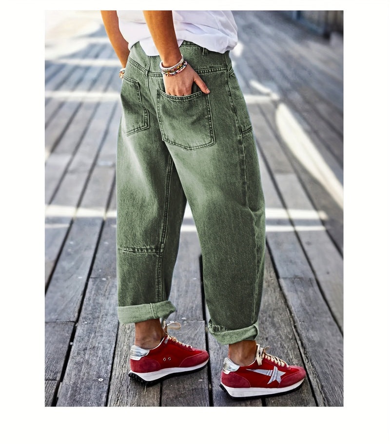 Women's New Elastic Loose Wide-Leg Cropped Jeans.