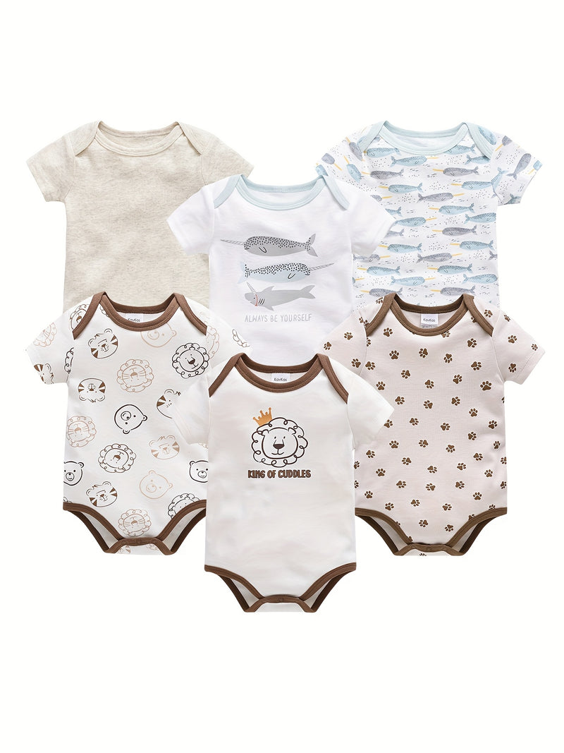6pcs Newborn Baby Short-Sleeve Onesies.
