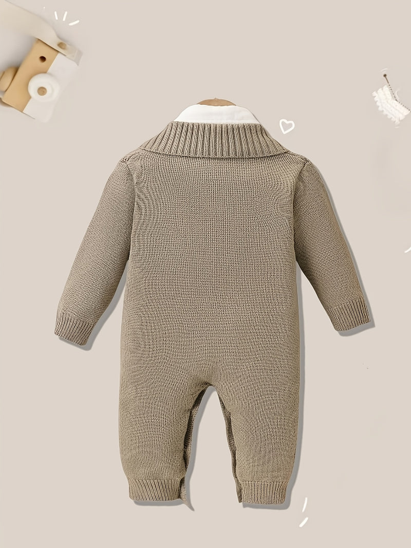 Gray Knitted Jacquard Large Lapel Half-Open Button Crotch Opening Thick.