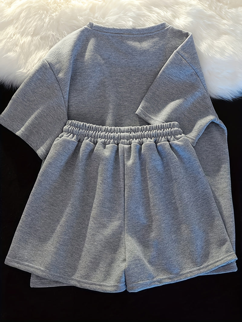 Women’s Summer Casual Short Sleeve Fashion Shorts Set.