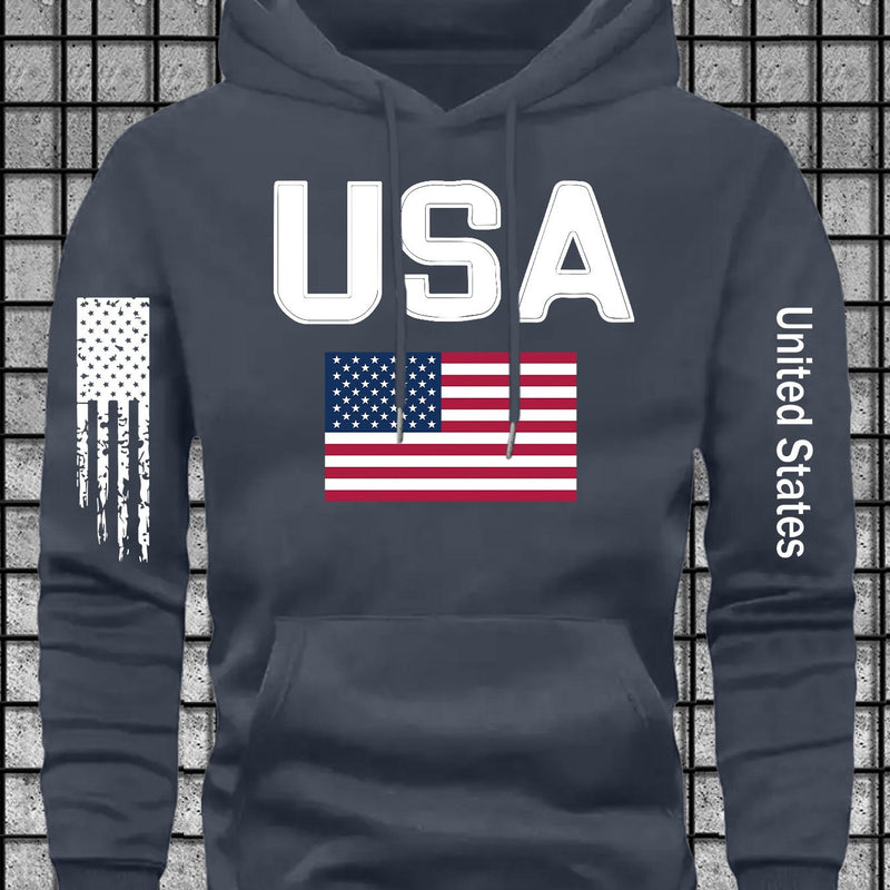 Men's Casual Versatile Stylish Hoodie with USA Letter Print.