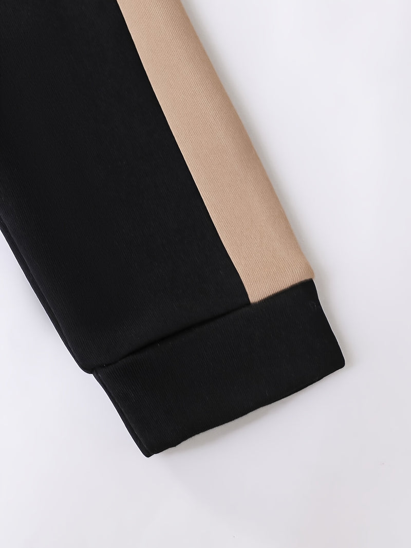 2pcs Boys Autumn/Winter Fleece-Lined Hooded Sweatshirt and Pants Set.