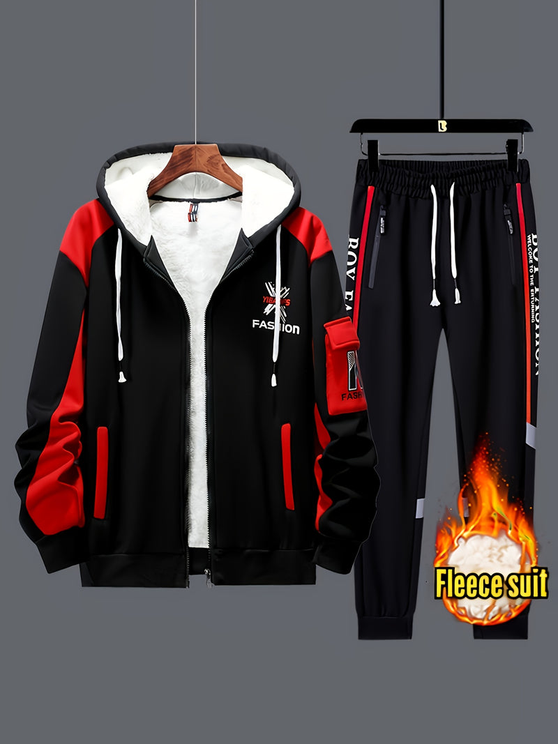 2pcs Men's -Lined Thickened Winter Jacket and Pants Set.