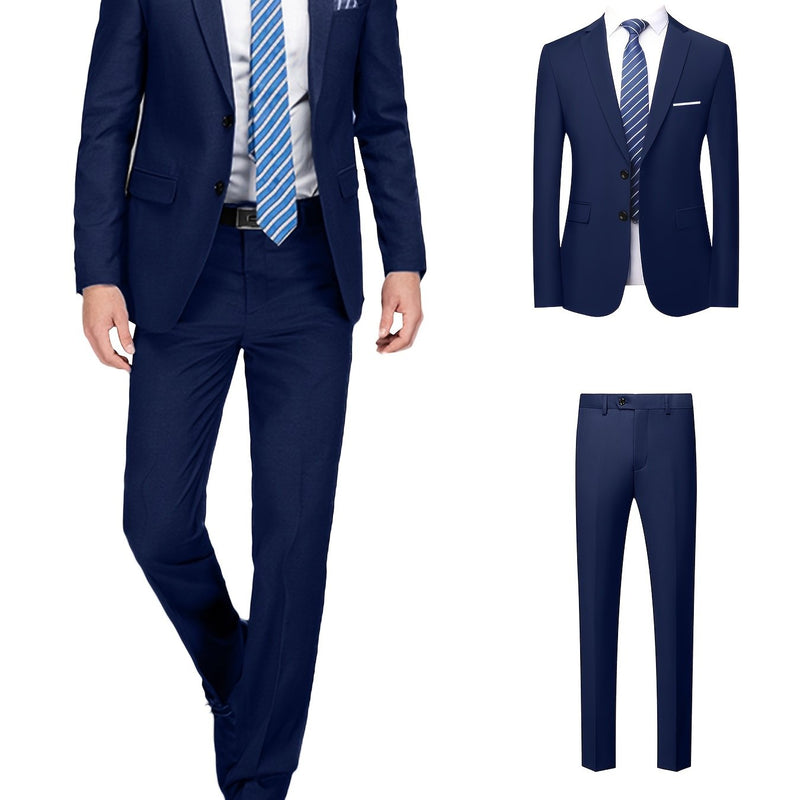 Men's 2pcs Suit Set: Jacket and Trousers, Single-Breasted with Two Buttons.