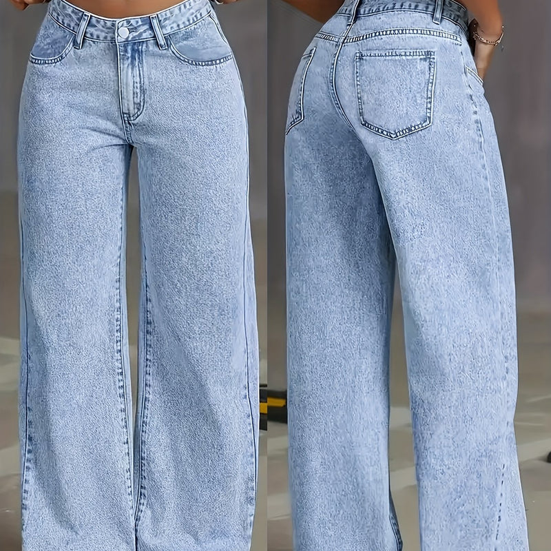 Women's New Stretch Loose Wide Leg Straight Jeans.