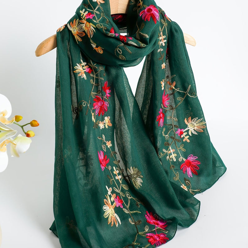 Women's Floral Embroidered Scarf Shawl.