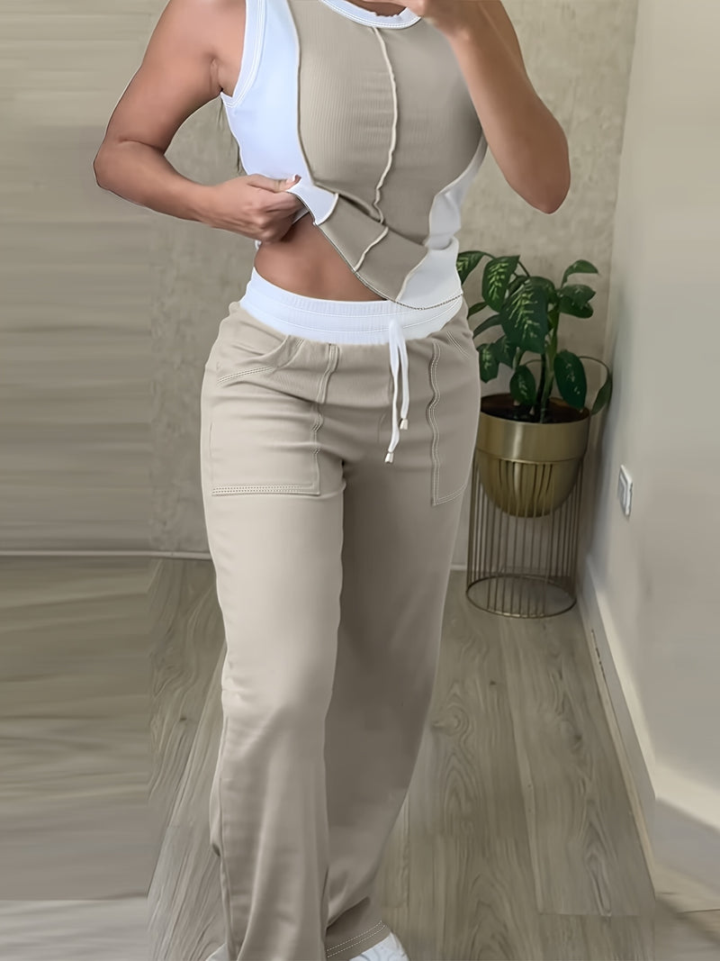 Women’s Color Block Patchwork Commuter Casual Suit.