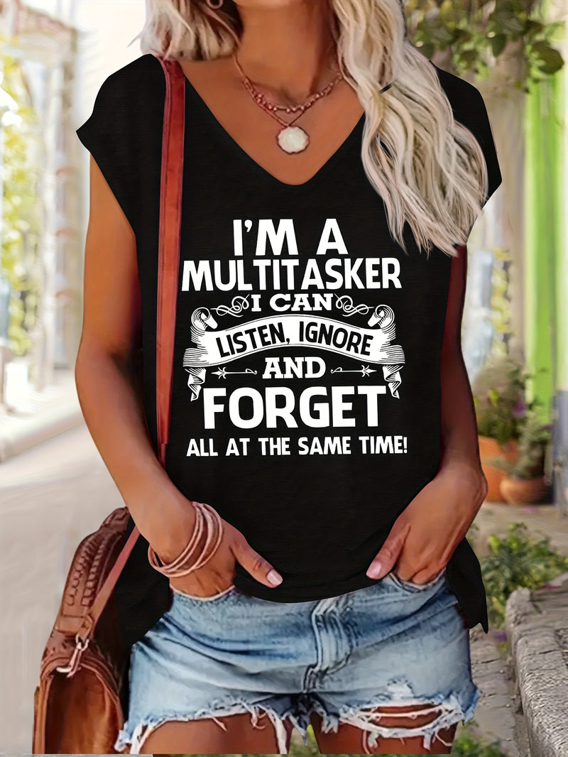 Women's Casual V-Neck Short Sleeve T-Shirt.