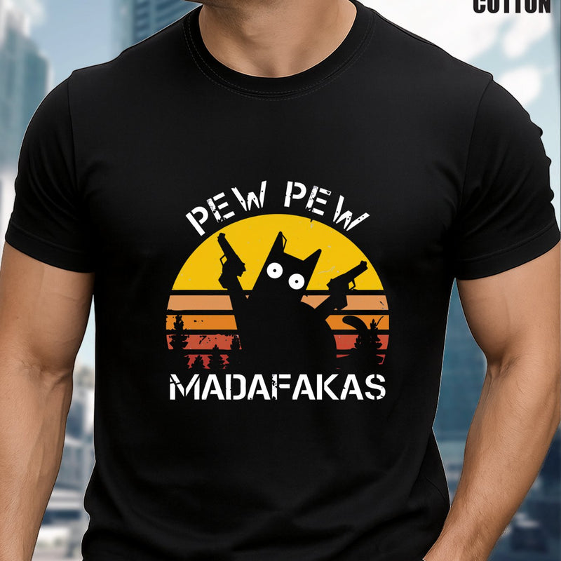 Men's And Women's T-Shirt - Black Pew Pew Madafakas Graphic.