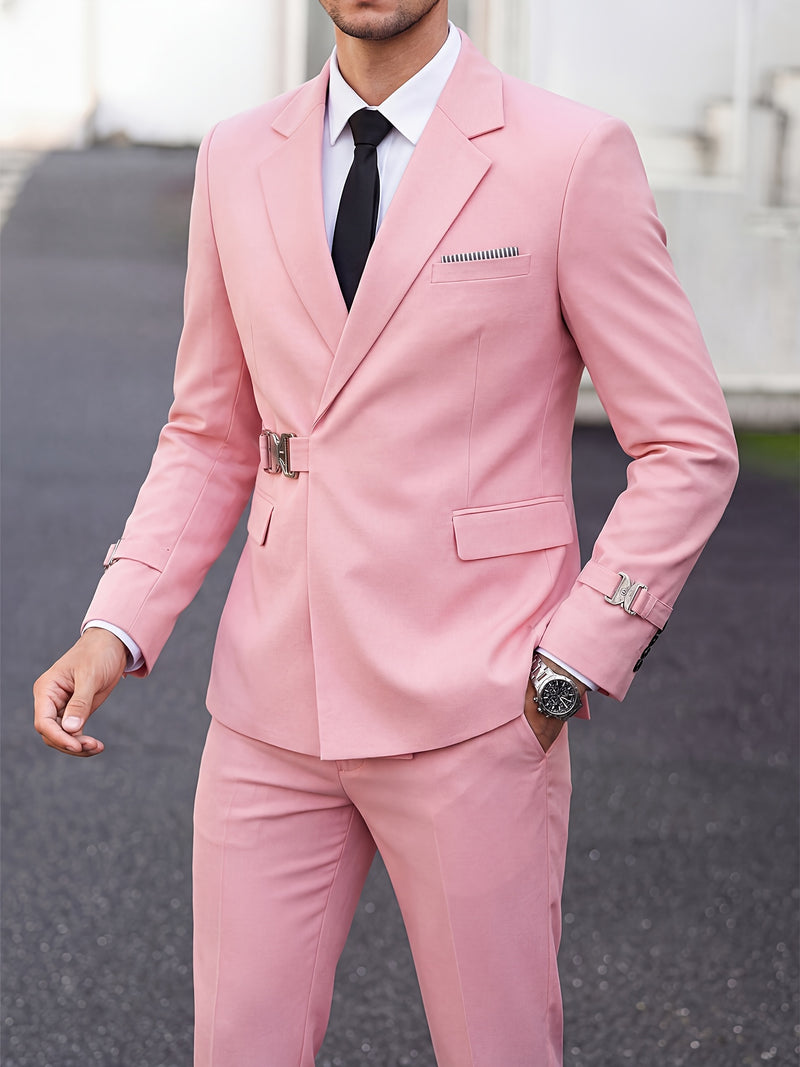 Men's 2pcs Suit Slim Fit Solid Jacket and Pants Set.