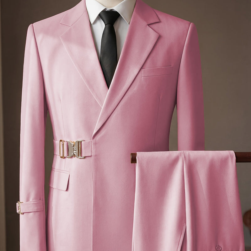 Men's 2pcs Suit Slim Fit Solid Jacket and Pants Set.