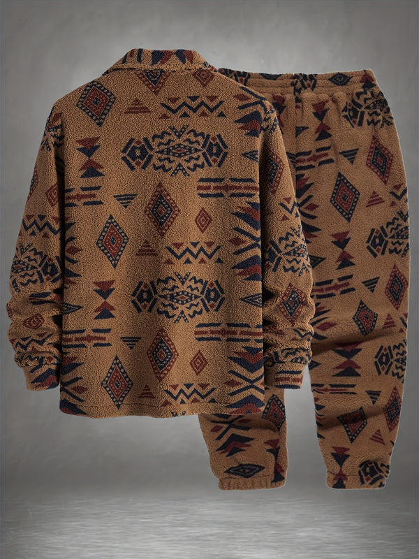 Men's Winter Set: Bohemian Pattern Warm Turn- Collar.