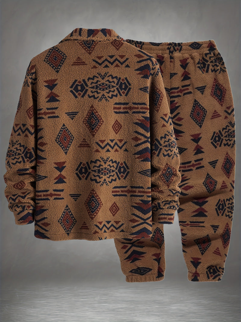 Men's Winter Set: Bohemian Pattern Warm Turn- Collar.