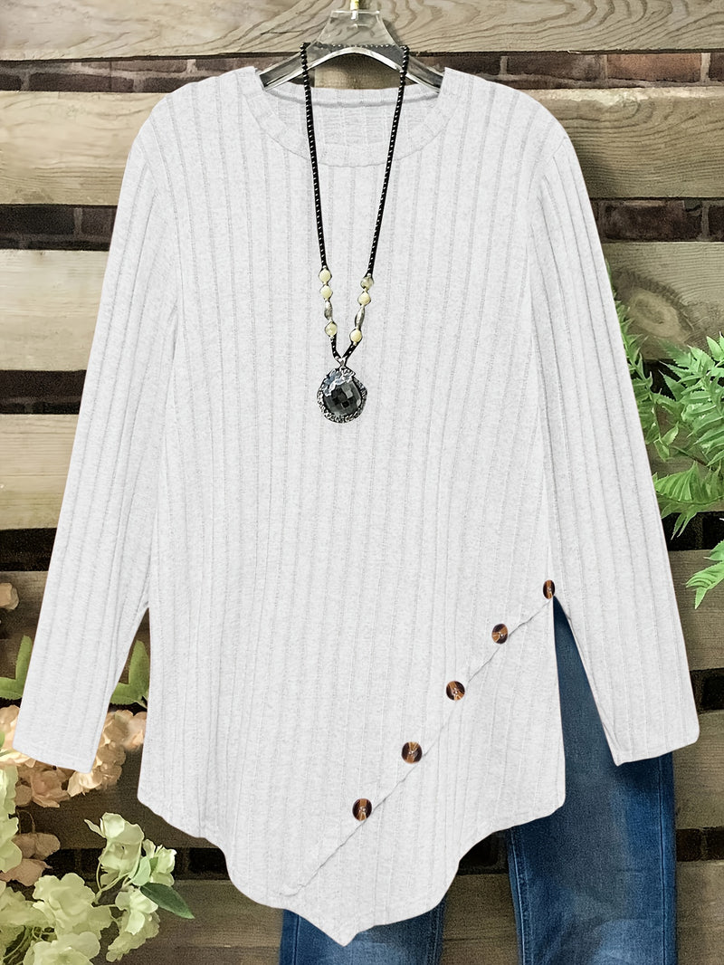 Women's Plus Size Lightweight Ribbed Long Sleeve T-Shirt.
