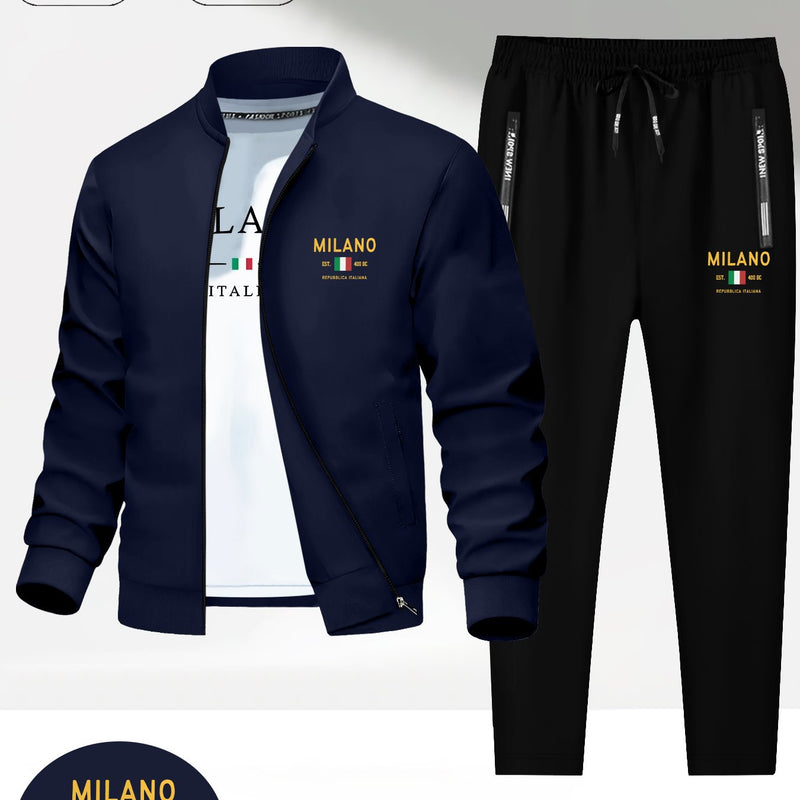 Men's Two-Piece Round Neck Jacket and Pants.